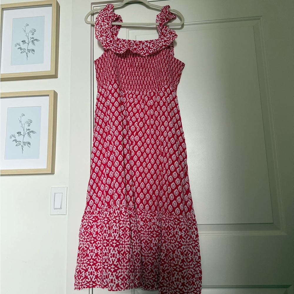 Vineyard Vines Red and White Patterned Midi Dress